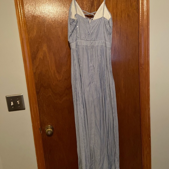 Blue and white striped high low romper - Picture 2 of 4